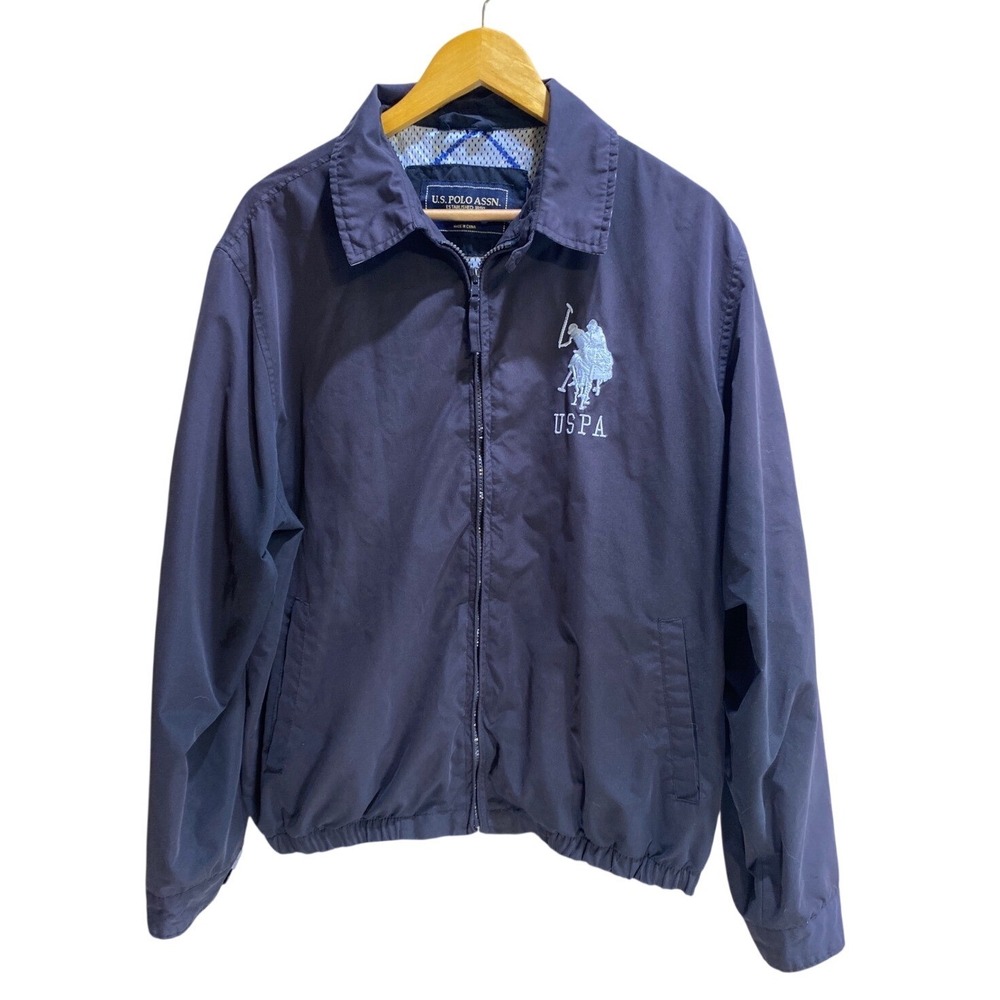 US Polo Assn Mens Harrington Jacket Navy‎ Blue Mesh Lined Windbreaker USPA Large